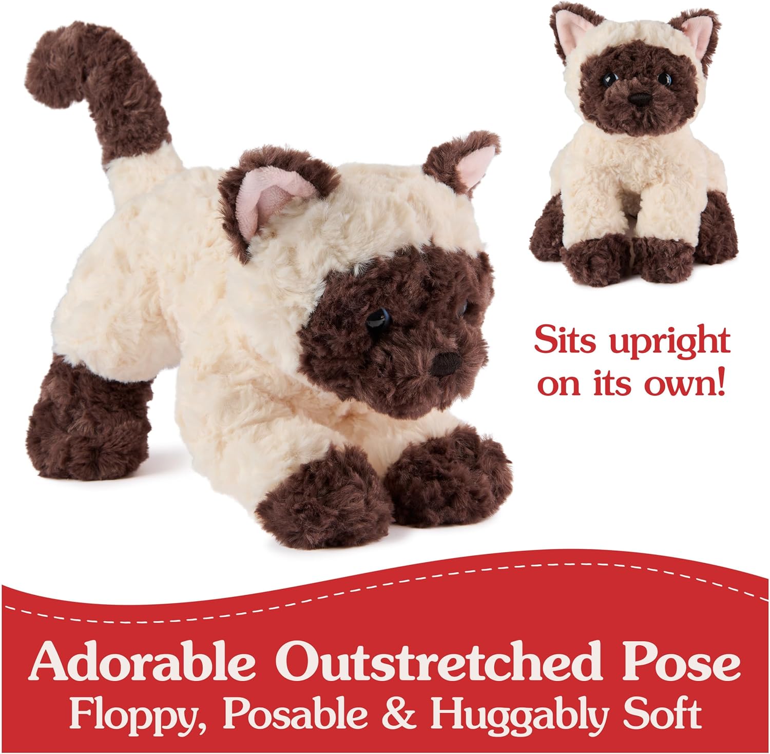 GUND Bootsie Siamese Kitten Plush Toy, Premium Cat Stuffed Animal for Ages 1 and Up, Cream/Brown, 9”